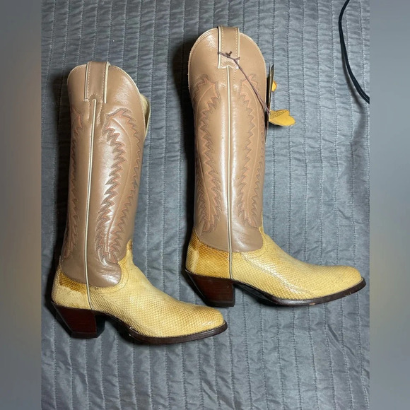 Justin Vintage Genuine Snakeskin Two-Tone Leather Cowboy Boots size 5.5B NWT - Picture 3 of 15